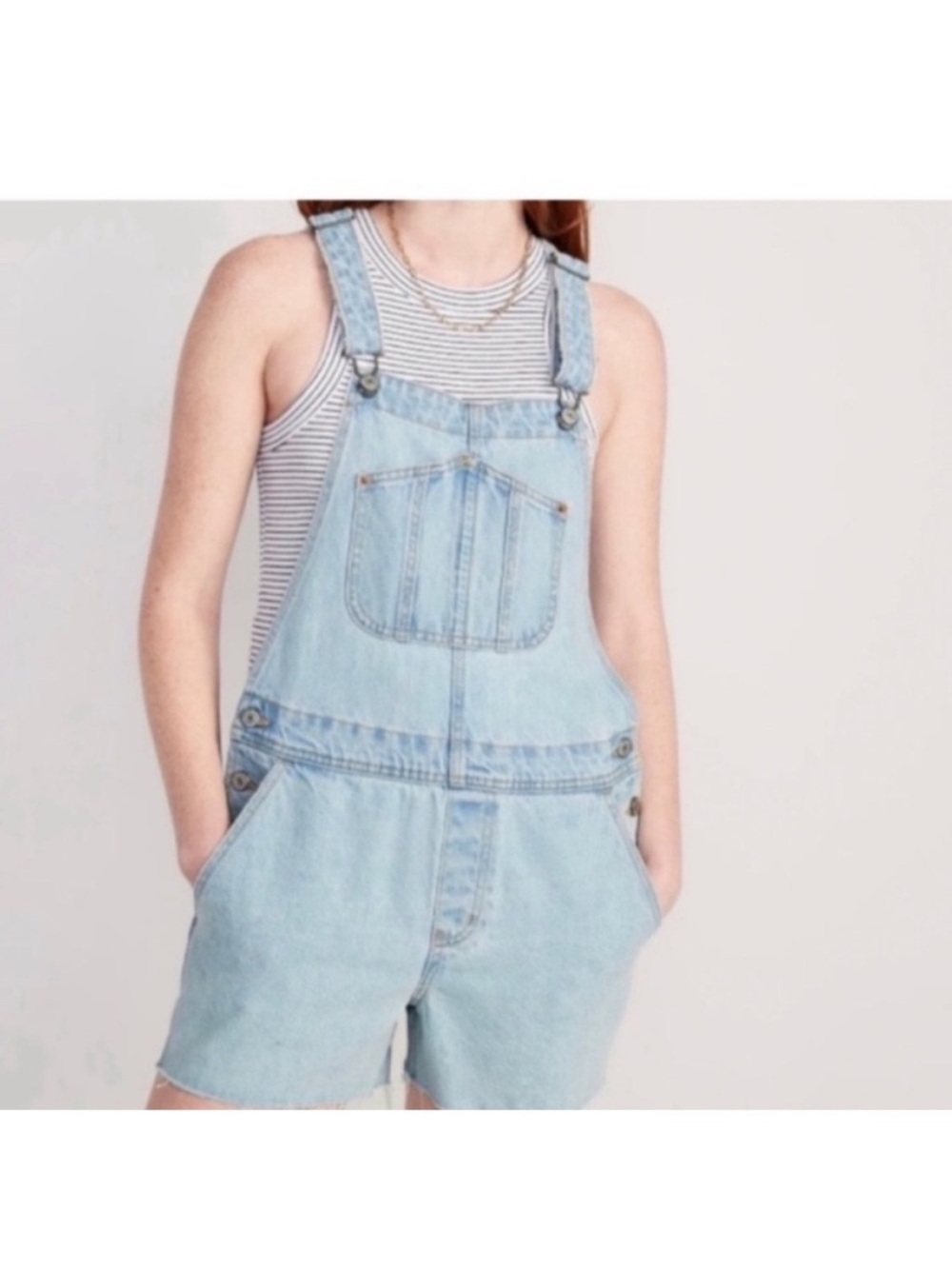 Old Navy Slouchy Shortee Denim Overalls Light Wash Raw Hem Size Medium